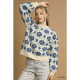 STYLE USA - Retro Floral Knit Sweater Top
