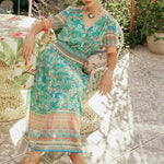 Current Air - Floral Border Print Surplice Midi Dress