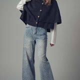 Urban Daizy - Wool Blend Button-Front Sweater Cape