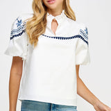 Strut & Bolt - Embroidered Puff Sleeve Top