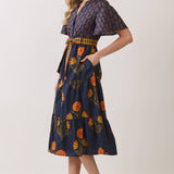 TCEC - CD07350-Floral Print Tiered Midi Dress with Waist Tie