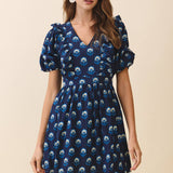 TCEC - CD06373-Floral Print V Neck Cascading Ruffle Detail Dress