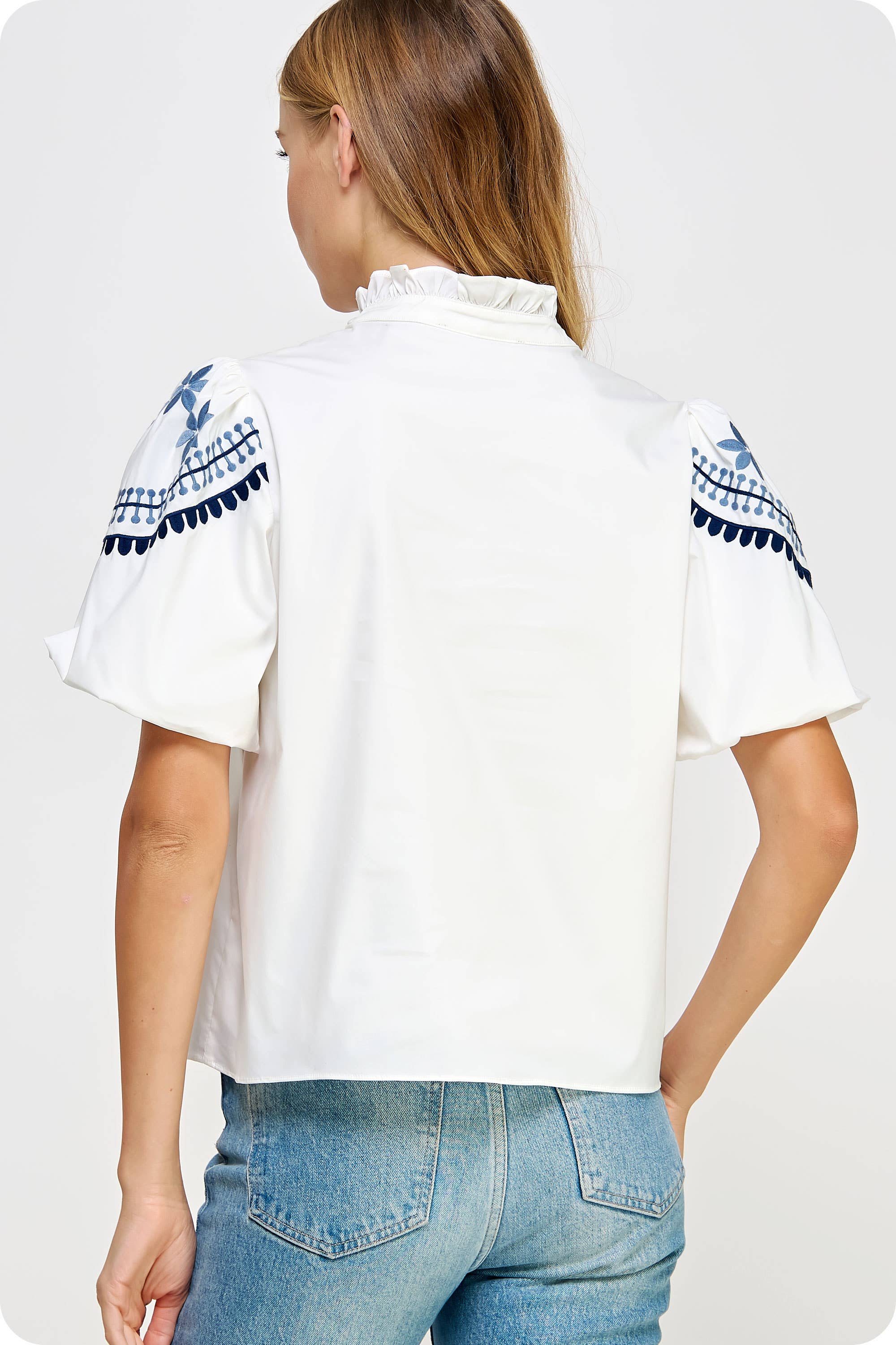 Strut & Bolt - Embroidered Puff Sleeve Top