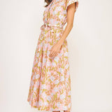 Strut & Bolt - Floral Print Block Shirt Midi Dress