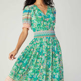 Current Air - Floral Border Print Surplice Midi Dress