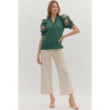 STYLE USA - Solid ruffle accent V-neck top