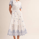 &MERCI - FLORAL EMBROIDERY TIERED MIDI DRESS MDR4566