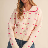 &MERCI - DOLL COLLAR HEART KNIT SWEATER CARDIGAN MSW11160