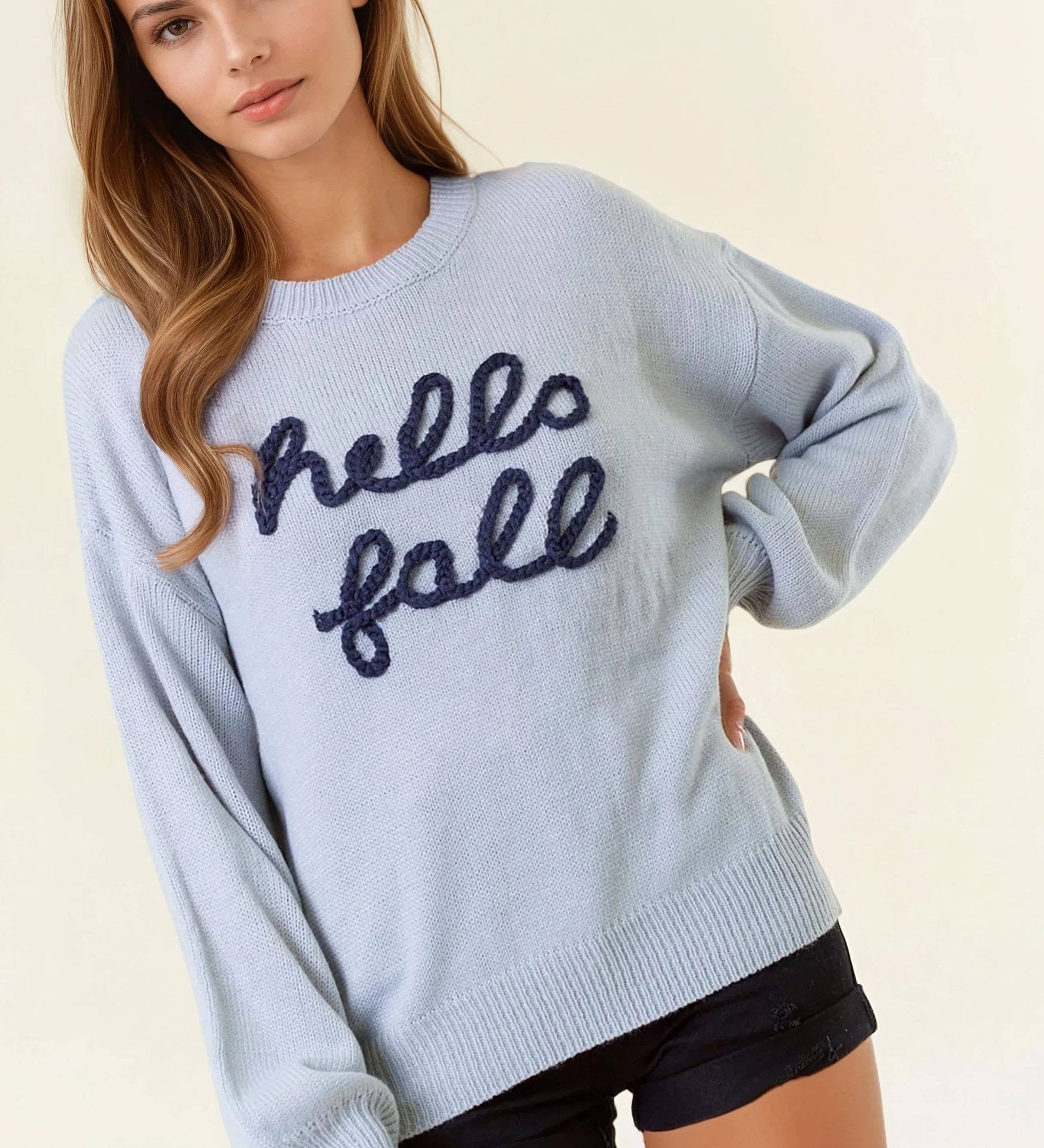 Doe and Rae - HELLO FALL Letter Embroidered Oversize Sweater - 43995T-2