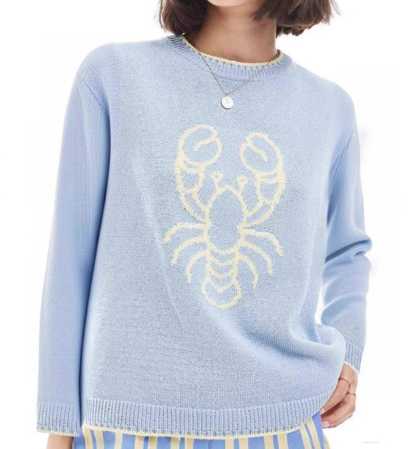 Rosa Clothing - Oceanic Lobster & Crab Jacquard knit sweater pullover