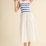 &MERCI - MIXED MEDIA STRIPED MIDI DRESS MDR3846