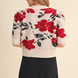 &MERCI - FLORAL KNIT SHORT PUFF SLEEVE SWEATER CARDIGAN MSW11393