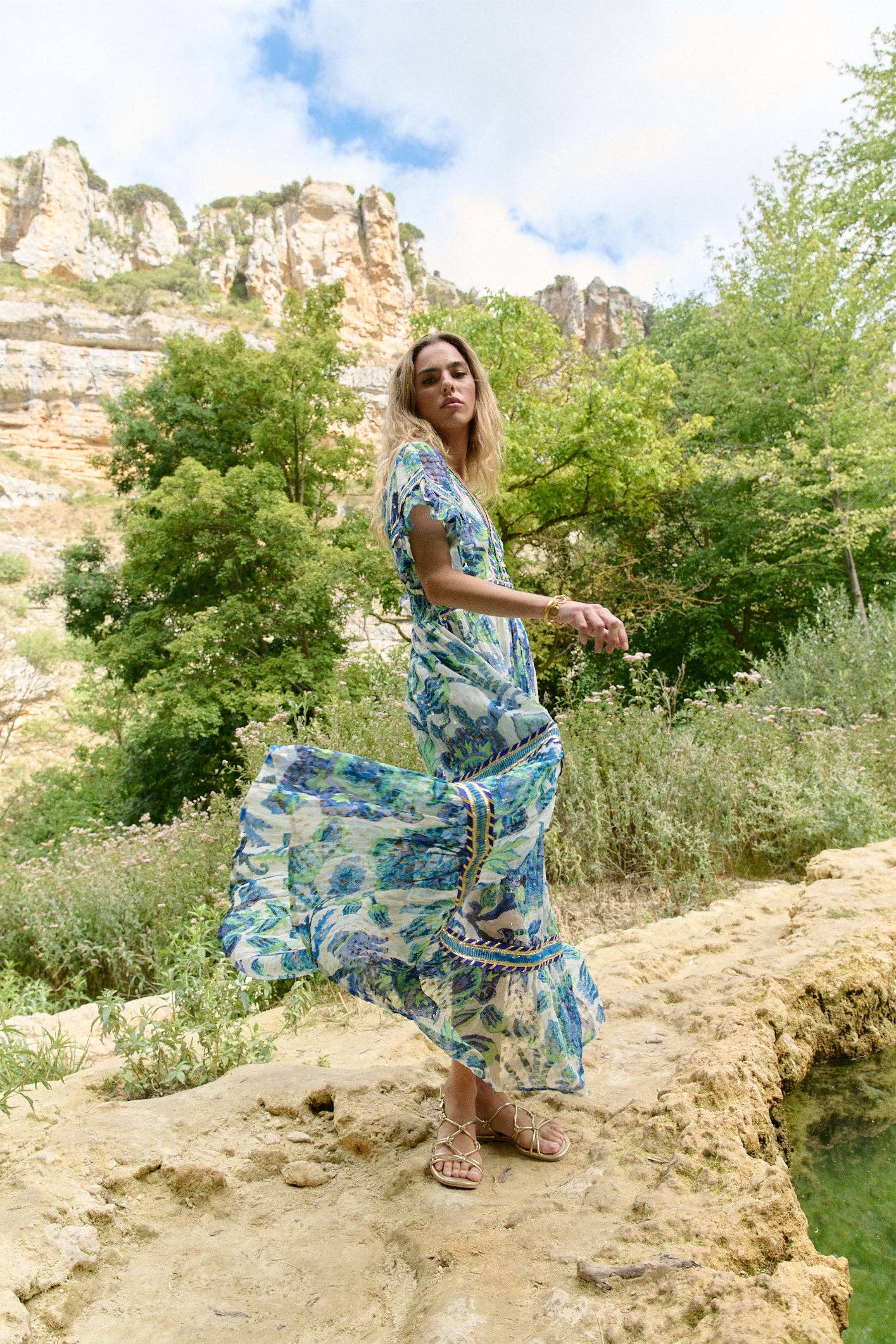 Piti Cuiti - OCEAN PEARL LONG DRESS WITH SHORT SLEEVES