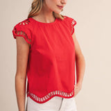 &MERCI - EMBROIDERED CUT-OUT CAP SLEEVE TOP MTP4825