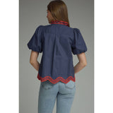 STYLE USA - Solid short puff sleeve top