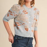 &MERCI - FLORAL KNIT SHORT PUFF SLEEVE SWEATER CARDIGAN MSW11393