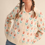 &MERCI - FLORAL KNIT COLLARED SWEATER CARDIGAN MSW11113
