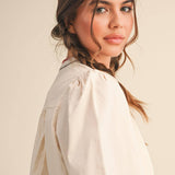 &MERCI - FLORAL CROSS STITCH EMBROIDERED PUFF SLEEVE TOP MTP4089