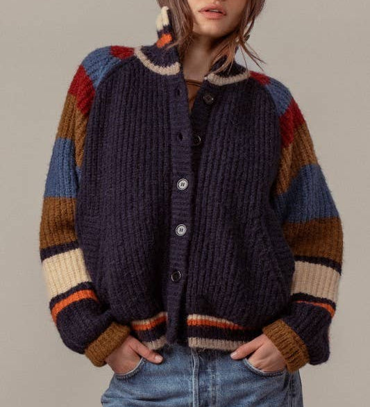 Urban Daizy - Chunky Rib-Knit Faux Fur Lined Cardigan