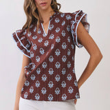 TCEC - CT10118-Floral Print Flutter Sleeve Blouse