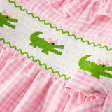 Rylee Faith Designs - Girls Summer Crocodile Embroidered Smocked Dress