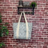 Anju Jewelry - Handcrafted Canvas Bag with Block-Printed Floral Peacock