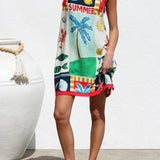 Rosa Clothing - Vacation multi print shift style sleeveless mini dress