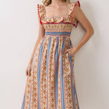 TCEC - CD07311-Paisley Stripe Smocked Midi Dress