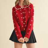 &MERCI - DOLL COLLAR HEART KNIT SWEATER CARDIGAN MSW11160