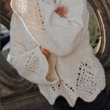 Rosa Clothing - Embroidery effect loose flare sleeves knit sweater