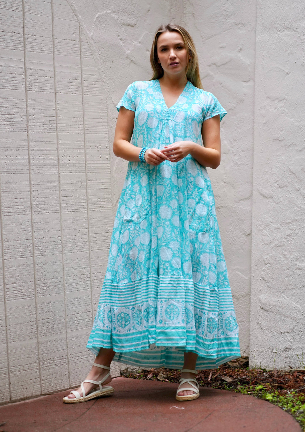 Dolma - Amaryllis Maxi Dress Turquoise Block Printed