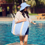 Anju Jewelry - Handcrafted Canvas Bag with Block-Printed Blue Gingham Bliss
