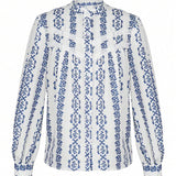Rosa Clothing - French Romance Blue Floral Print Vintage Style Blouse