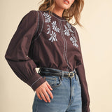 &MERCI - EMBROIDERED RUFFLED MOCK NECK TOP MTP5289