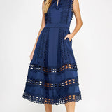 Strut & Bolt - Scallop Edge Crochet Trim Satin Midi Dress