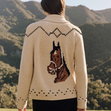 Rosa Clothing - Ocean Sailboat Jacquard Shawl Cardigan