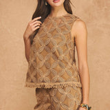 Strut & Bolt - Fringe Hem Floral Medallion Crochet Sleeveless Top