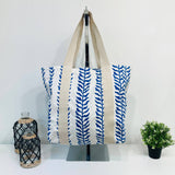 Anju Jewelry - Handcrafted Canvas Bag with Block-Printed Seaside Serenity