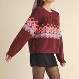 &MERCI - CABLE KNIT FAIR ISLE SWEATER MSW10679