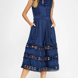 Strut & Bolt - Scallop Edge Crochet Trim Satin Midi Dress