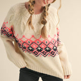 &MERCI - CABLE KNIT FAIR ISLE SWEATER MSW10679