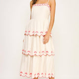 Strut & Bolt - Seashell Embroidery Scallop Layered Midi Dress