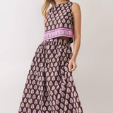 TCEC - CS4105-Border Print Elastic Back Waistband Midi Skirt