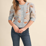 &MERCI - FLORAL KNIT SHORT PUFF SLEEVE SWEATER CARDIGAN MSW11393