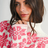 AEMI + CO - 3482IK Floral Fair Isle Mock Neck Sweater