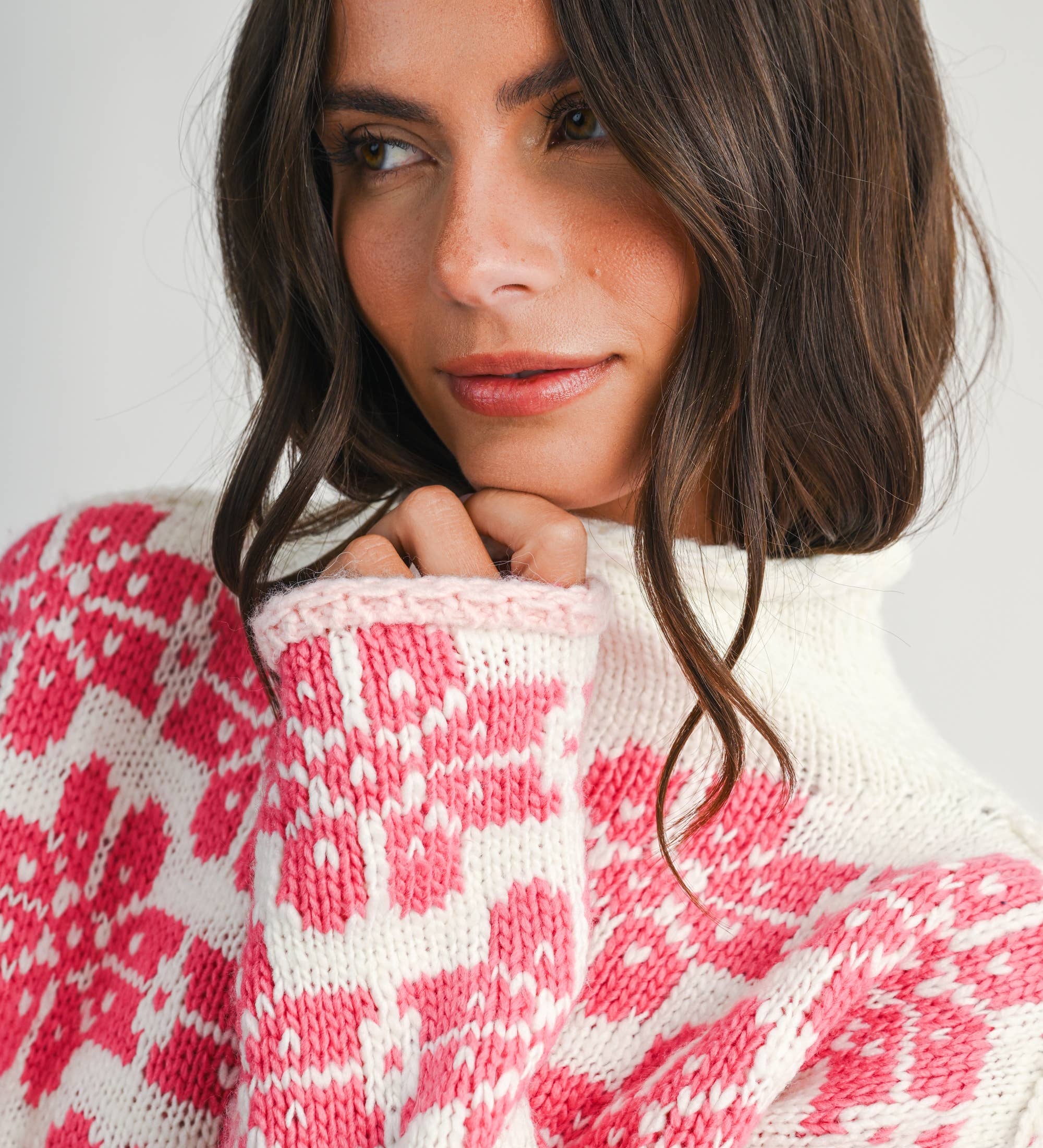 AEMI + CO - 3482IK Floral Fair Isle Mock Neck Sweater