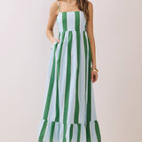 TCEC - CD06828-Striped Back Smocked Detail Side Pocket Maxi Dress