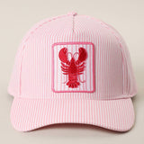 Fashion City - Lobster Embroidered Patch Seersucker Trucker Hat