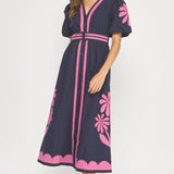Strut & Bolt - Flower Patch Contrast Embroidery Midi Dress