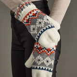 Panache Apparel Co. - White, Navy & Orange Patterned Mittens